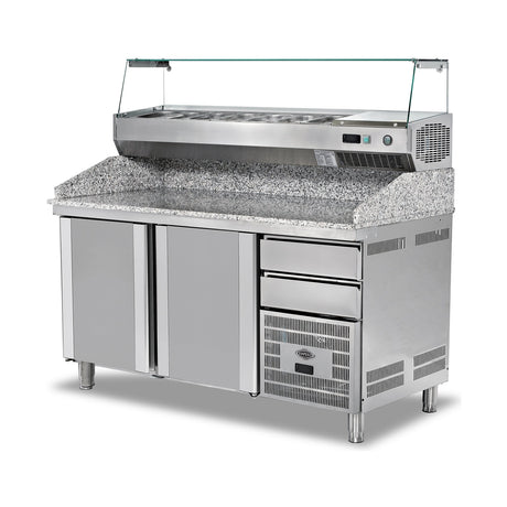 Pizzakühltisch Granit, 2 Türen, 300 L, 1600×800×1020 mm, Salatbar – Produktbild
