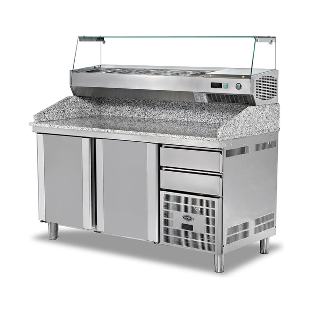 Pizzakühltisch Granit, 2 Türen, 300 L, 1600×800×1020 mm, Salatbar – Produktbild