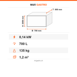 Gastrokühlschrank, 1 Tür, 700 L, 700×800×2050 mm – Technische Daten