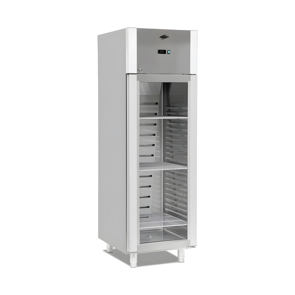 Gastrokühlschrank mit Glastür, 700 l, Umluftkühlung, 700×800×2050 mm, Edelstahl, Serie 700 – Produktbild