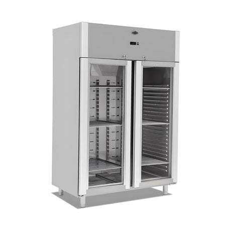 Gastrokühlschrank mit 2 Glastüren, 1400 l, Umluftkühlung, 1400×800×2050 mm, Edelstahl, Serie 700 – Produktbild