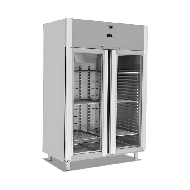 Gastrokühlschrank mit 2 Glastüren, 1400 l, Umluftkühlung, 1400×800×2050 mm, Edelstahl, Serie 700 – Produktbild