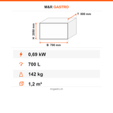 Gastrokühlschrank Patisserie, 1 Tür, 700 L, 700×800×2050 mm – Technische Daten