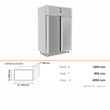 Gastrokühlschrank Patisserie, 2 Türen, 1400 L, 1400×800×2050 mm – Abmessungen