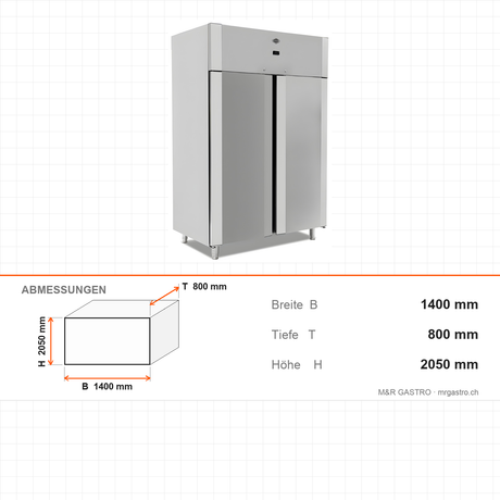 Tiefkühlschrank Patisserie, 2 Türen, 2x20 Tabletts 600×400, 1400×800×2050 mm – Abmessungen