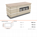 Buffettheke neutral, Granitplatte, Holzdekor, 1800×900×900 mm, Design Galata – Abmessungen