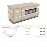 Buffettheke neutral, Granitplatte, Holzdekor, 2200×900×900 mm, Design Galata – Abmessungen