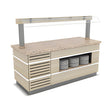 Buffettheke neutral, Granitplatte, Spuckschutz, LED-Beleuchtung, Holzdekor, 1400×900×900 mm – Produktbild