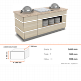 Suppentheke, 3 Suppenspender, Granitplatte, Holzdekor, 2400 mm, Design Galata – Abmessungen