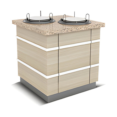 Buffettheke neutral, 1100×900×900 mm, Granit, Holzdekor, mit Plattenablage, Edelstahl, Design Galata – Produktbild
