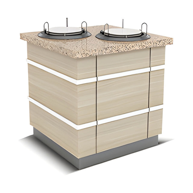 Buffettheke neutral, 1100×900×900 mm, Granit, Holzdekor, mit Plattenablage, Edelstahl, Design Galata – Produktbild