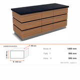 Buffettheke neutral, 1400×900×900 mm, Granit, Holzdekor, Edelstahl, Design Kapadokya – Abmessungen