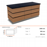 Buffettheke neutral, 2400×900×900 mm, Granit, Holzdekor, Edelstahl, Design Kapadokya – Abmessungen