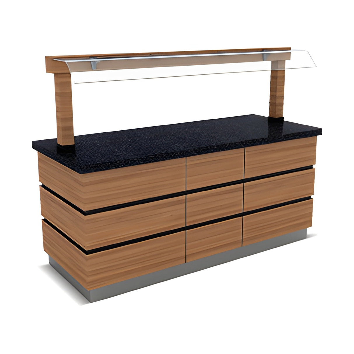 Buffettheke kalt, 1800×900×900 mm, Granit, Holzdekor, mit Spuckschutz, LED, Edelstahl, Design Kapadokya – Produktbild