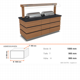 Buffettheke warm, 2x GN 1/1, Granittisch, Spuckschutz, LED, Design Kapadokya, 1800×900×900 mm – Abmessungen
