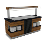 Buffettheke neutral, Granitplatte, Spuckschutz, LED-Beleuchtung, Holzdekor, 2400×900×900 mm – Produktbild