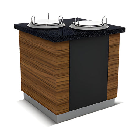 Tellerspender neutral, Granitplatte, Holzdekor, 2 Teller, 1100×900×900 mm, Design Sumela – Produktbild