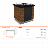 Tellerspender neutral, Granitplatte, Holzdekor, 2 Teller, 1100×900×900 mm, Design Sumela – Abmessungen