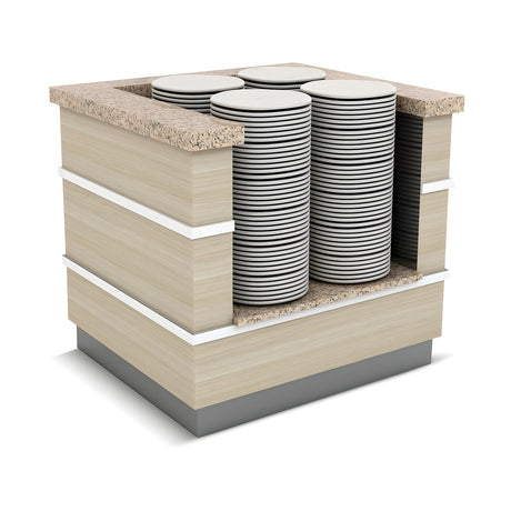 Buffettheke neutral, 1100×900×900 mm, Granit, Holzdekor, mit Plattenablage, Edelstahl, Design Galata – Produktbild