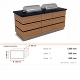 Buffettheke warm, 1x GN 1/1, Granittisch, Holzdekor, Design Kapadokya, 1200×900×900 mm – Abmessungen