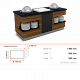 Buffettheke warm, 1 Suppenspender, Granittisch, Plattenablage, Design Sumela, 1400×900×900 mm – Abmessungen