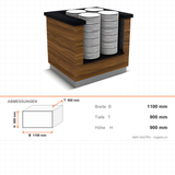 Buffettheke neutral, 1100×900×900 mm, Granit, Holzdekor, Edelstahl, Design Sumela – Abmessungen
