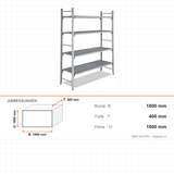 Regal Polypropylen, abnehmbare waschbare Böden, Aluminiumfüße, T 400 mm, H 1800 mm – Abmessungen