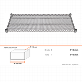 Regalboden grillagé, Drahtboden, 460×910 mm, Tragkraft 250 kg, Edelstahl 201 – Abmessungen