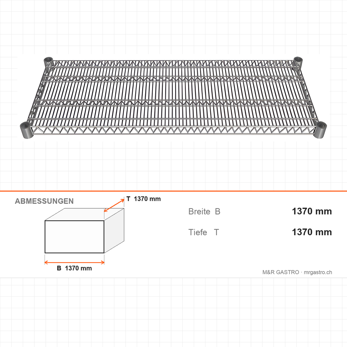 Regalboden grillagé, Drahtboden, 610×1370 mm, Tragkraft 250 kg, Edelstahl – Abmessungen