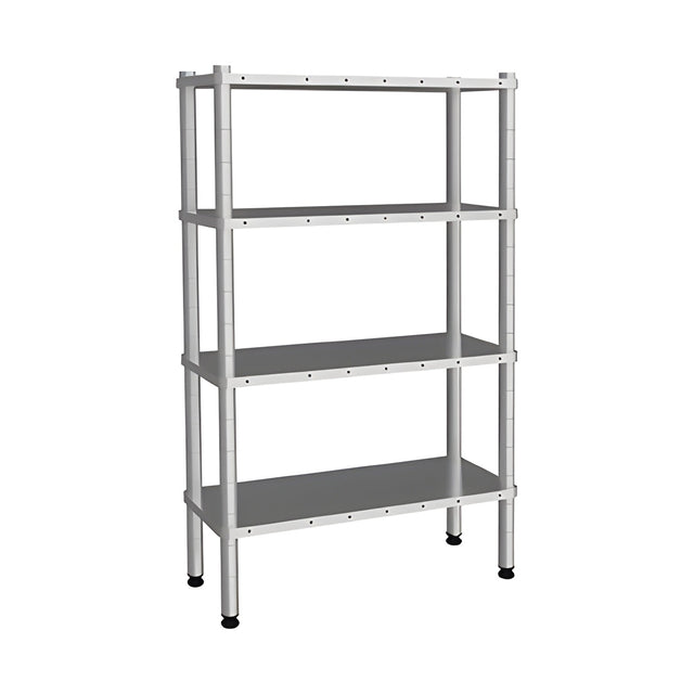 Edelstahlregal, 4 Ablagen, Vollböden, 610×1520×1800 mm, Edelstahl 201, 250 kg/Ablage – Produktbild