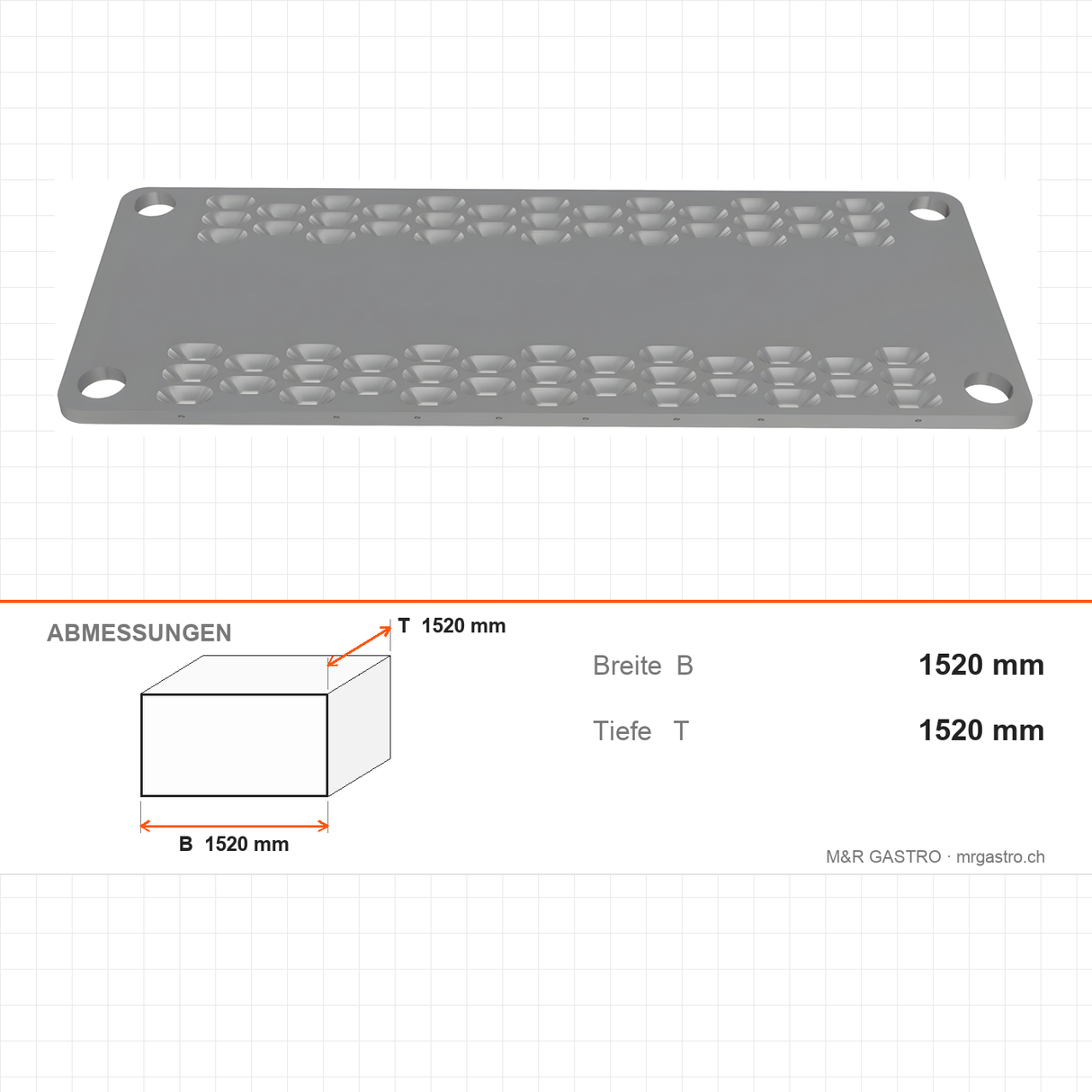 Lochboden perforiert, 530 × 1520 mm, 250 kg Tragkraft je Boden – Abmessungen