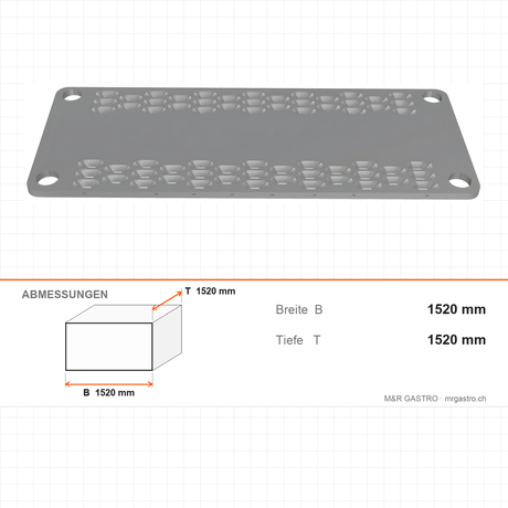 Edelstahlregal AISI 201, 610×1520 mm, Lochböden, 250 kg pro Boden – Abmessungen