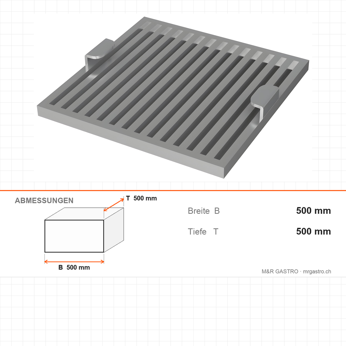 Flammschutzfilter, Edelstahl, 500×500 mm, für Dunstabzugshaube – Abmessungen