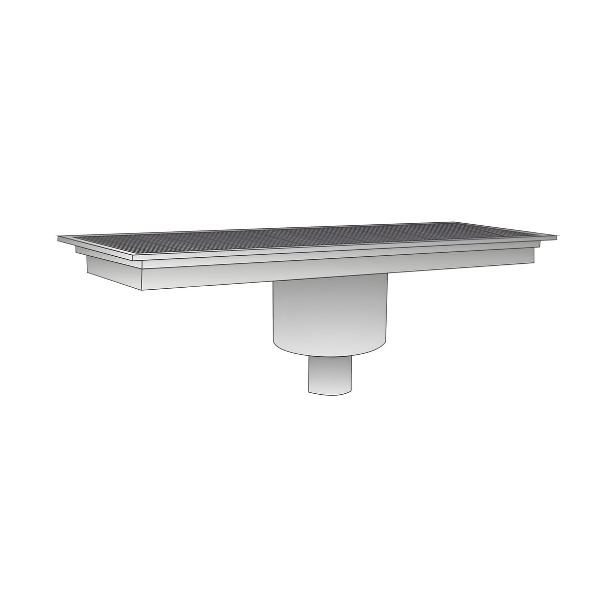 Bodenablaufrinne Edelstahl, 300×1810×150 mm, Ablaufdurchmesser 74 mm, für Kühlraum und Küche – Produktbild