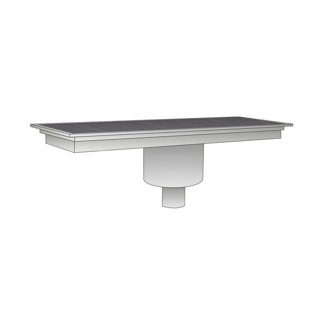Ablaufboden mit Mittelablauf, Ø 74 mm, 300×2050×150 mm, für Neutralregale, Edelstahl – Produktbild