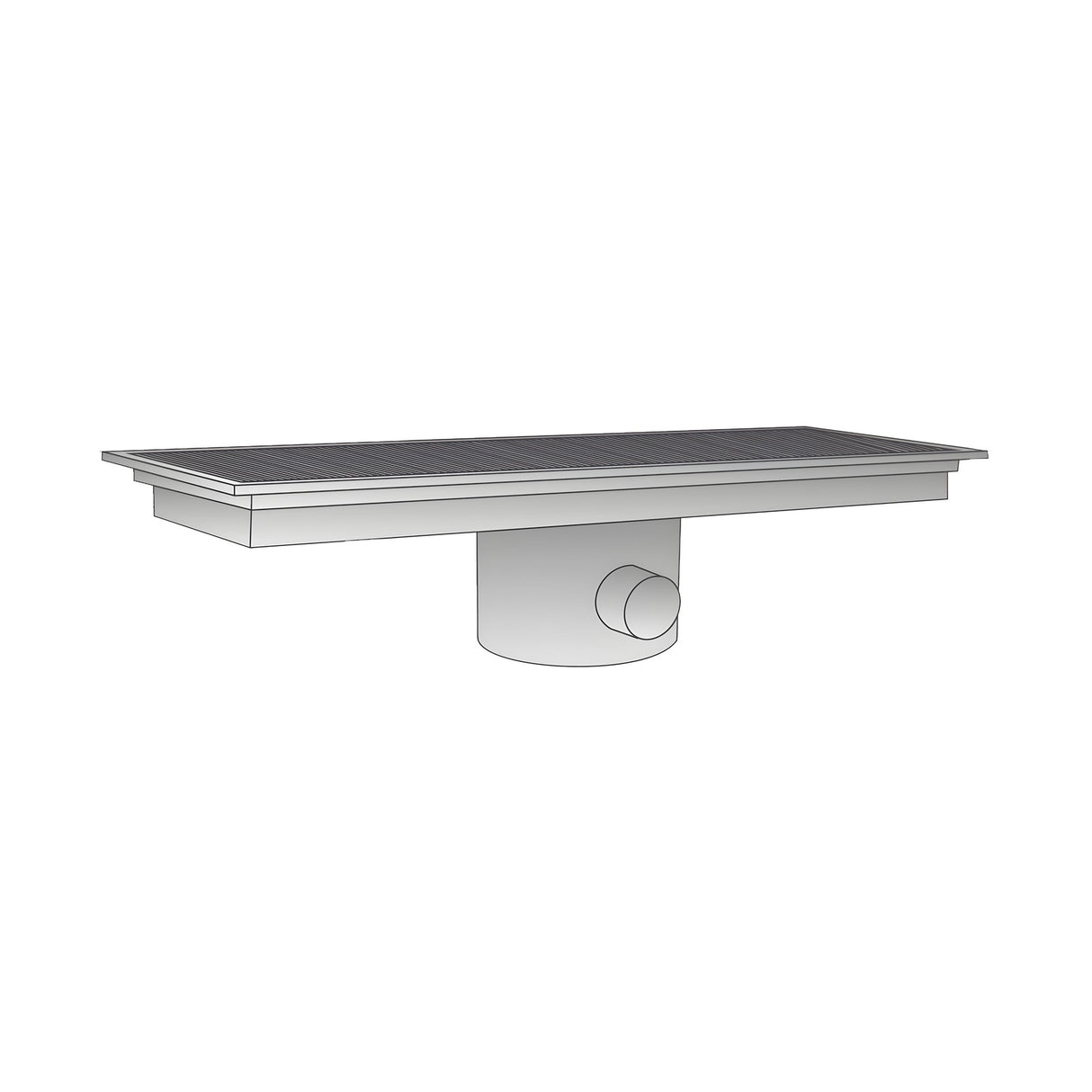 Regalboden mit seitlichem Ablauf, Auslass 74 mm, 300 × 1380 × 150 mm – Produktbild