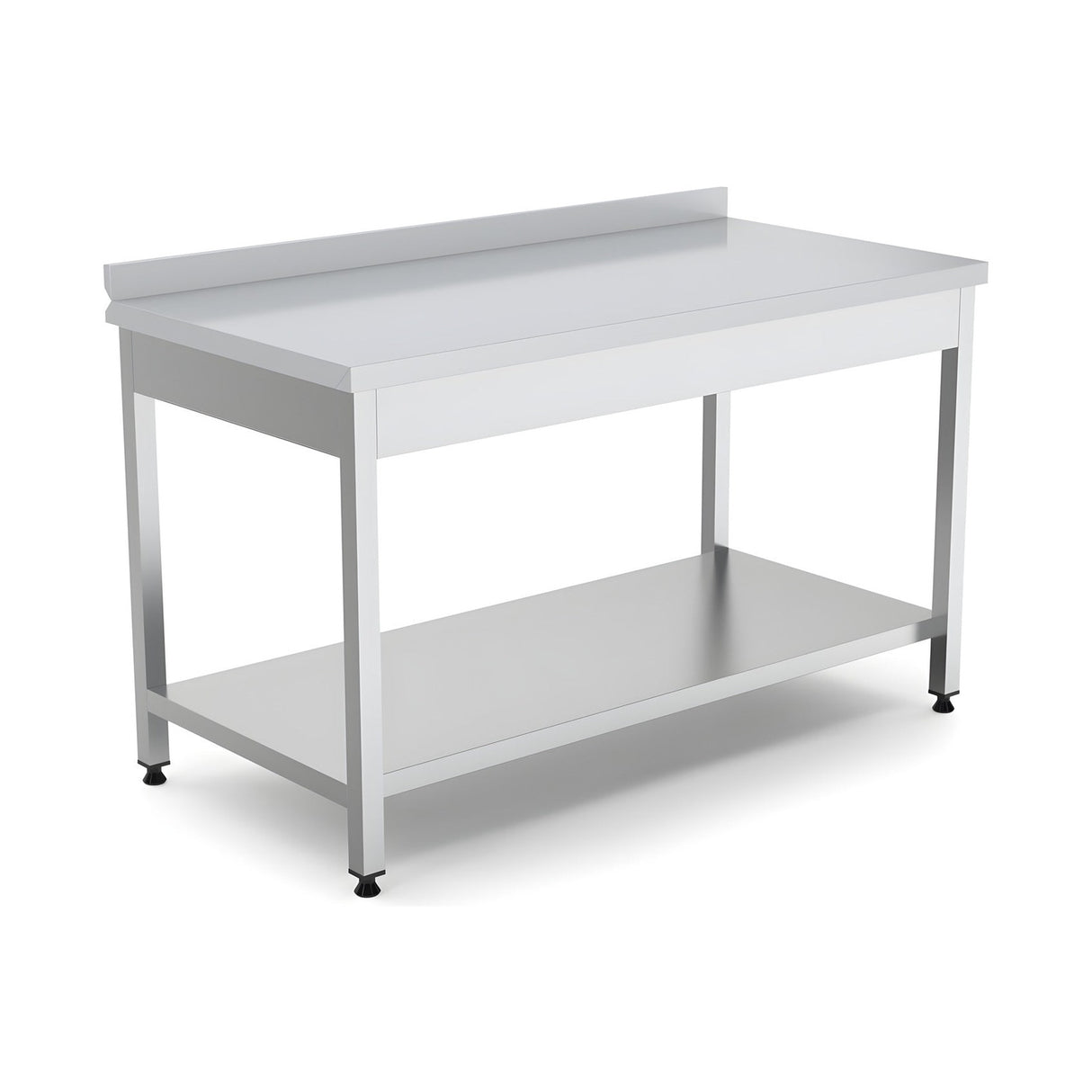 Edelstahl Arbeitstisch, 2000×600×850 mm, mit Grundboden, Aufkantung, höhenverstellbar – Produktbild
