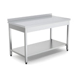 Edelstahl Arbeitstisch, 2000×600×850 mm, mit Grundboden, Aufkantung, höhenverstellbar – Produktbild