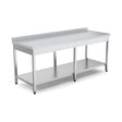 Edelstahl Arbeitstisch, 800×700×850 mm, mit Grundboden, Aufkantung, höhenverstellbar – Produktbild