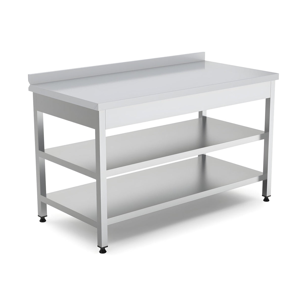 Edelstahl Arbeitstisch, 800×600×850 mm, mit Zwischenboden, Aufkantung, höhenverstellbar – Produktbild