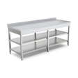 Edelstahl Arbeitstisch, 1600×700×850 mm, mit Zwischenboden, Aufkantung, höhenverstellbar – Produktbild