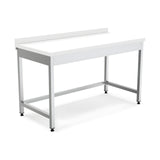 Edelstahl Arbeitstisch, Polyethylen-Tischplatte weiß, mit Rückwand, höhenverstellbare Füße, 800×600×850 mm – Produktbild