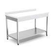 Edelstahl Arbeitstisch, 1800×600×850 mm, mit Zwischenboden, Aufkantung, Polyethylen-Arbeitsplatte, höhenverstellbar – Produktbild