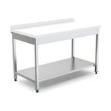 Edelstahl Arbeitstisch, 1800×600×850 mm, mit Zwischenboden, Aufkantung, Polyethylen-Arbeitsplatte, höhenverstellbar – Produktbild