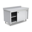 Edelstahl Arbeitstisch, 1400×700×850 mm, mit Zwischenboden, Aufkantung, höhenverstellbar – Produktbild