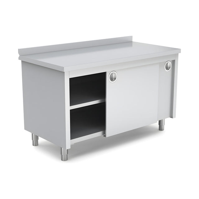 Edelstahl Arbeitstisch, mit Rückwand, höhenverstellbare Füße, 1800×700×850 mm – Produktbild