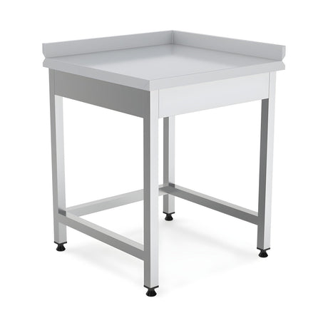 Edelstahl Eck-Arbeitstisch, mit Zwischenboden, links, 600×600×850 mm – Produktbild
