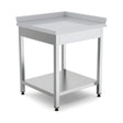 Edelstahl Eck-Arbeitstisch, mit Zwischenboden, rechts, 700×700×850 mm – Produktbild