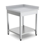 Edelstahl Eck-Arbeitstisch, mit Zwischenboden, rechts, 700×700×850 mm – Produktbild
