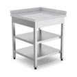 Edelstahl Eck-Arbeitstisch, mit Zwischenboden, links, 600×600×850 mm – Produktbild